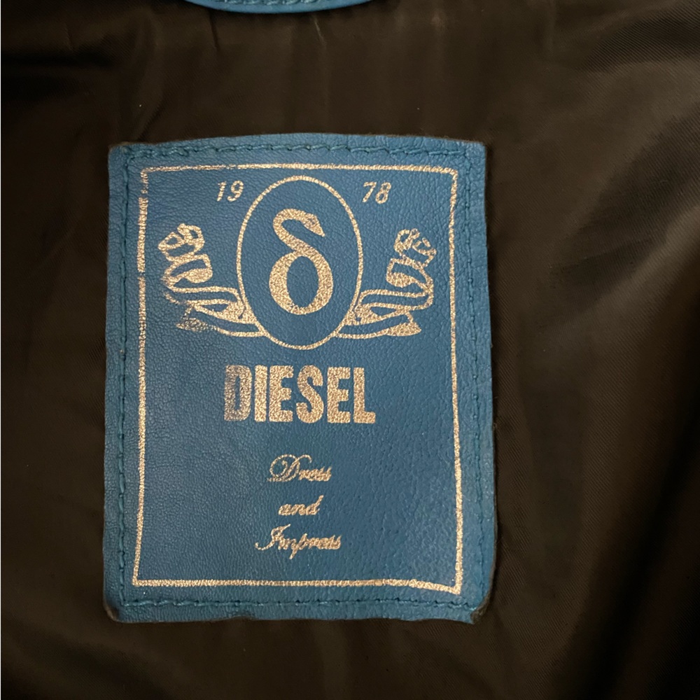 Vintage Diesel Turquoise Blue Lambskin Leather Biker Jacket - Picture 7 of 12